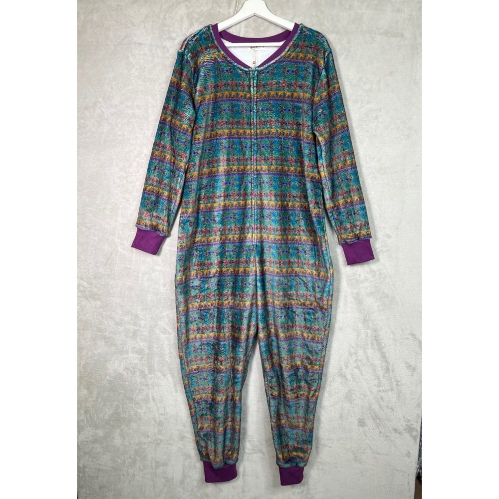 Natural Life One Piece Pajama Jumper Size M Floral Sherpa Fleece Cozy Comfy
